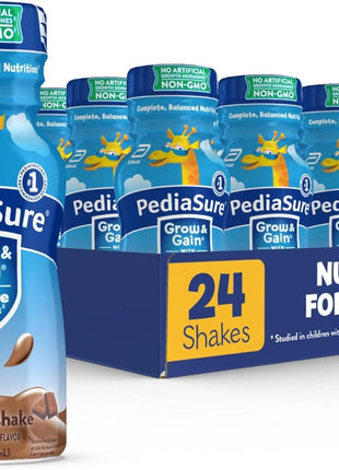 PediaSure Grow & Gain Kids Nutrition Shake, 7g Protein, Chocolate, 24 Pack | GreatTasting Nutritional Shake with Immune Support for Kids, 27 Vitamins & Minerals, is Non-GMO & Gluten-Free, 8 floz bottles