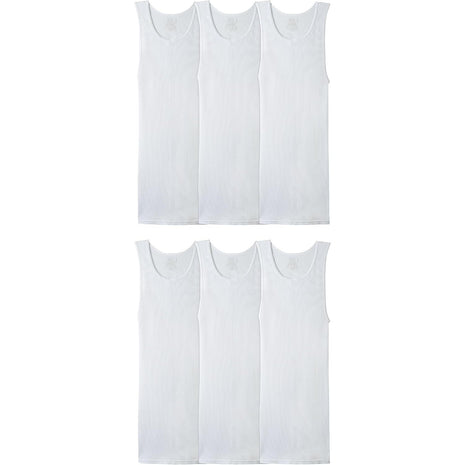 Fruit of the Loom Men's Sleeveless Tank A-Shirt, Tag Free & Moisture Wicking, Ribbed Stretch Fabric, 6 Pack-White, Large