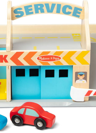 Melissa & Doug Service Station Parking Garage with 2 Wooden Cars and Drive-Thru Car Wash