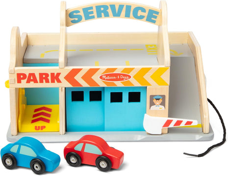 Melissa & Doug Service Station Parking Garage with 2 Wooden Cars and Drive-Thru Car Wash