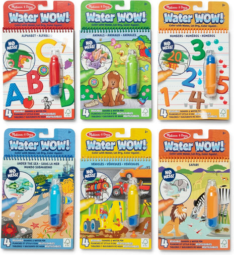 Melissa & Doug Water Wow! Reusable Water-Reveal, 6 Mess Free Coloring Books—Animals, Vehicles, Alphabet, Numbers & Much More—Travel Toys for Kids 3+
