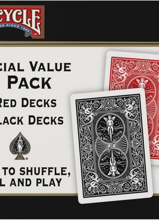 Bicycle Playing Cards 4 Pack Standard Index Poker Size Red and Black | Air Cushion Finish, Made in USA, 2 red and 2 black decks, 52 cards plus 2 Jokers per deck, For all card games