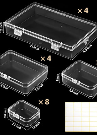 24 Pack Mixed Sizes Small Plastic Storage Containers, Mini Rectangular Small Items Organizer Boxes with Hinged Lids and Labels for Craft Jewelry Beads