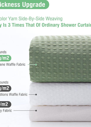 Dynamene Sage Green Shower Curtain - Waffle Textured Heavy Duty Thick Fabric Shower Curtains for Bathroom, 256GSM Luxury Weighted Polyester Cloth Bath Curtain Set with 12 Plastic Hooks,72Wx72H,Green