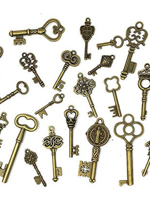 125 PCS Vintage Skeleton Key Set Charms, JIALEEY Mixed Antique Style Bronze Brass for Pendant DIY Jewelry Making Wedding Party Favors