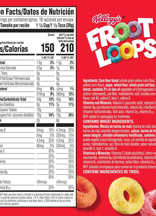 Kellogg's Froot Loops Original Giant Size Breakfast Cereal 23 oz | Good Source of Fiber, 15g Whole Grains