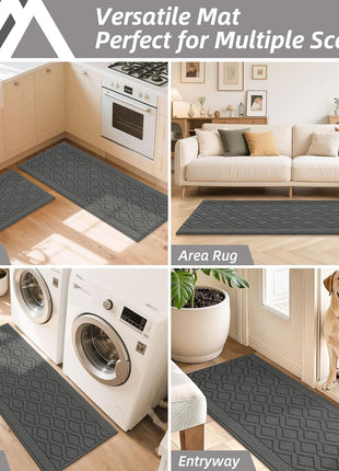COSY HOMEER 48x20 Inch/30x20 Inch Kitchen Rug Mats Made of 100% Polypropylene 2 Pieces Soft Kitchen Mat Specialized in Anti Slippery and Machine Washable (Grey)