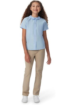 French Toast Girl's Short Sleeve Peter Pan Collar Blouse (Standard & Plus), White, 7