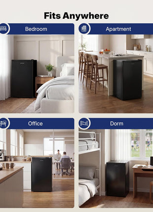 Upstreman 3.2 Cu.Ft Mini Fridge with Freezer, Quiet Efficient Small Fridge, Compact Refrigerator with Adjustable Thermostat, for Dorm, Bedroom, Office, Black-BR321