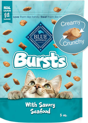 Blue Buffalo Bursts Seafood Crunchy & Creamy Cat Treats, 2 oz, 6 ct | Real Fish First, Crunchy Shell with Creamy Center, No Poultry By-Product, Corn, Wheat, or Soy