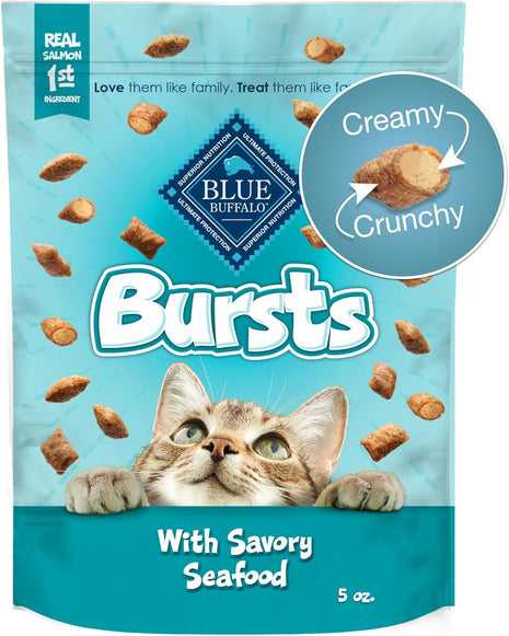Blue Buffalo Bursts Seafood Crunchy & Creamy Cat Treats, 2 oz, 6 ct | Real Fish First, Crunchy Shell with Creamy Center, No Poultry By-Product, Corn, Wheat, or Soy
