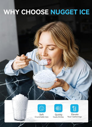 EUHOMY Smart Nugget Ice Maker Countertop, Pebble Ice Maker Machine with APP/Alexa Control, 40lbs/24H, Ready in 7 Mins, Self-Cleaning, Portable Sonic Ice Makers with Hanging Ice Scoop for Home/Office
