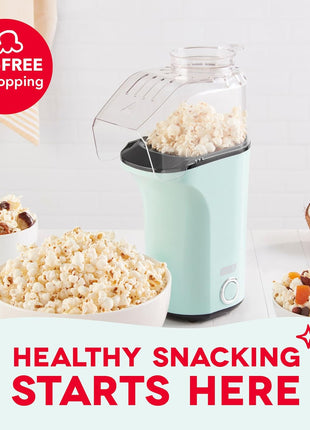 Dash Fresh Pop Popcorn Maker, 16-Cup Hot Air Popper, Aqua | Electric Popcorn Machine, Oil-Free Air Popped Popcorn, Built-In Measuring Cup & Butter Melting Tray, Movie Night Snacks