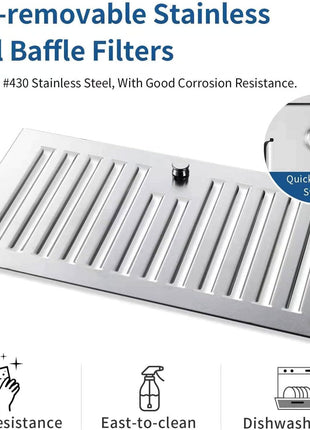 Range Hood Insert 30 inch,Stainless Steel Kitchen Vent Hood 600CFM,Built-in Kitchen Stove Hood w/Front Button Controls and Front LED Lights,Baffle Filters,Ducted/ductless Convertible Duct