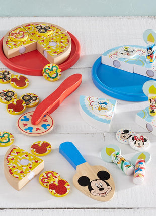Melissa & Doug Mickey Mouse Wooden Pizza and Birthday Cake Set (32 pcs) - Play Food