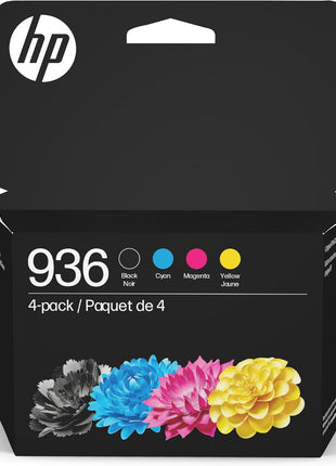 HP 936 Black, Cyan, Magenta, Yellow Ink Cartridges Printers (4-Pack) | Works with OfficeJet 9120, OfficeJet Pro 9110, 9120, 9130, Wide Format 9730 | Eligible for Instant Ink | 6C3Z5LN