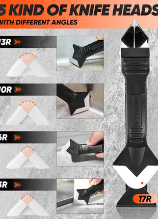 Saker Silicone Caulking Tool 3-in-1 Grout Removal Tool and Sealant Finishing Scraper with Stainless Steelhead, Caulk Remover and Seam Repair Kit for Bathroom, Kitchen, Floor, Window and Sink Joints