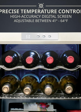 Ivation 12 Bottle Compressor Wine Cooler Refrigerator w/Lock | Large Freestanding Wine Cellar For Red, White, Champagne or Sparkling Wine | 41f-64f Digital Temperature Control Fridge Stainless Steel