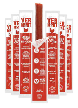 Vermont Smoke & Cure - Turkey Uncured Pepperoni Meat Sticks - Protein Snacks - On the Go Healthier Snack for Adults & Kids - 24 Count