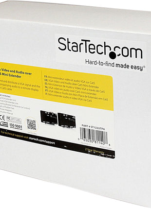 StarTech.com VGA Video Extender over Cat 5 with Audio - Up to 500ft (150m) - VGA over Cat5 Extender - 1 Local and 1 Remote , TAA (ST122UTPA)