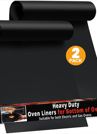 Oven Liners for Bottom of Oven - Thick Heavy Duty 17" x 25" 2 Pack Non-Stick Reusable Mats - BPA & PFOA Free Protector for Electric, Gas, Microwave & BBQ Grill Liner - Easy Clean & Heat Resistant