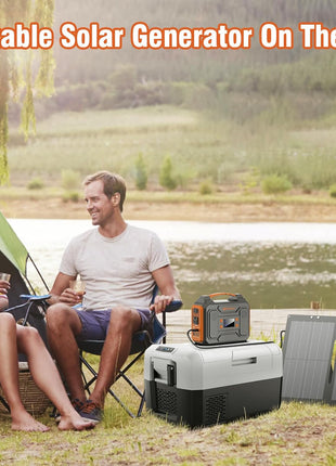 Portable Solar Generator, 300W Portable Power Station with Foldable 60W Solar Panel, 110V Pure Sine Wave 280Wh Lithium Battery Pack with USB DC AC Outlet for Home Use RV Van Outdoor Camping-Orange