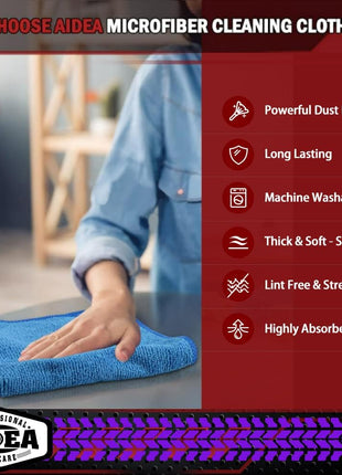 AIDEA Microfiber Cleaning Cloth, 50PK, Microfiber Towels for Cars, Premium Wash Cloths, Dusting Cloth Cleaning Rags, Absorbent Towels for SUVs, House, Kitchen, Window, Cleaning Supplies12×12 inch