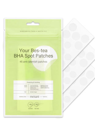Your Bes-tea BHA Spot Patches, 45 Patches, 2 Sizes | Hydrocolloid pimple patches absorb impurities and help reduce the appearance of blemishes. Ultra-thin for discreet wear.
