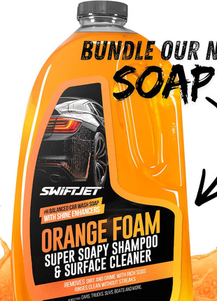 SwiftJet Car Wash Foam Gun + Microfiber Wash Mitt - Foam Cannon Works with Any Soap - Garden Hose Car Foam Sprayer - Car Wash Kit - Car Accessories Foam Blaster (Orange Foam Gun with Mitt)