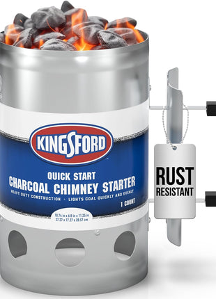 KINGSFORD Heavy Duty Deluxe Charcoal Chimney Starter, Large Capacity Zinc Steel BBQ Fire Starter with Heat Shield and Stay-Cool Handle, Vented Base Air Vents for Fast Even Lighting