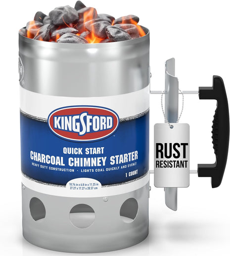 KINGSFORD Heavy Duty Deluxe Charcoal Chimney Starter, Large Capacity Zinc Steel BBQ Fire Starter with Heat Shield and Stay-Cool Handle, Vented Base Air Vents for Fast Even Lighting