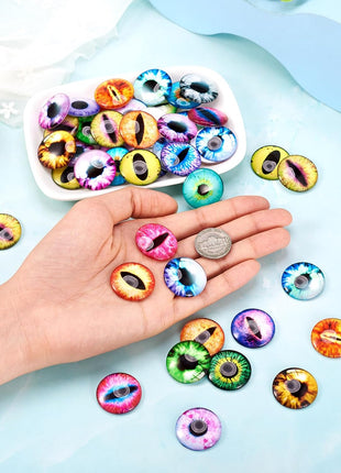 Beadthoven 90pcs 25mm Mixed Style Round Glass Dragon Eye Gem Cover Cabochon for Dome Jewelry Finding Cameo Pendent Doll Making