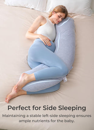 Momcozy J Shaped Pregnancy Pillow, Maternity Body Pillow for Side Sleepers | Cooling Body Pillow with Removable Cover for Head Neck Belly Support, Side Sleeper, Must-haves for Pregnant Women Grey
