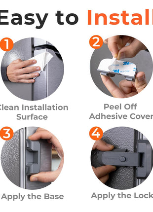 2-Pack Child Proof Fridge Lock with Adhesive - No Tools Required - Refrigerator Lock for Kids - Freezer Latch to Keep Door Closed - for Toddlers, Cats, & Dogs.