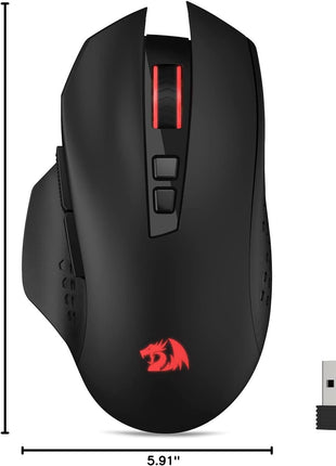 Redragon M656 Gainer Wireless Gaming Mouse, 4000 DPI 2.4Ghz Wireless Mouse w/ 5 DPI Levels, 7 Macro Buttons, Red LED Backlit & Pro Software/Drive Supported, for PC/Mac/Laptop