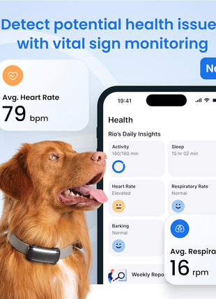 Tractive Smart Dog GPS Tracker | Live Pet Tracker with Virtual Fence | Vital Signs Monitoring of Heart & Respiratory Rate | Bark Monitoring | Dog Collar Attachment (Black)