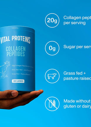 Vital Proteins Grass Fed Collagen Peptides Powder, Supports Hair, Skin, Nails, Bones, and Joints Health, Hydrolyzed Peptides - Zero Sugar, Unflavored, 20oz