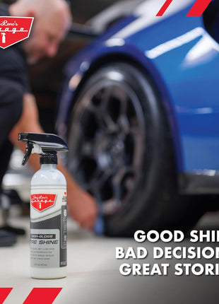 Jay Leno's Garage Tire Shine Delivers long-lasting High Gloss with a Deep Black Wet Look Glow. This Tire Dressing Spray and Car Tire Shine Work as Auto Detailing Care for Wheels and Tires – 16 oz.