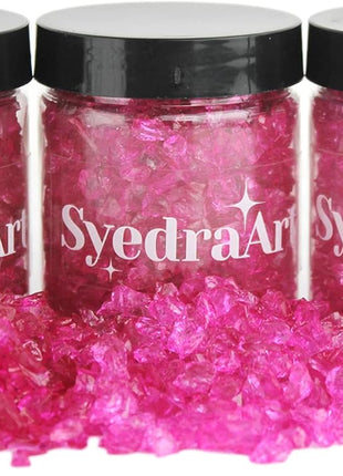 Syedra Crushed Glass for Resin Art, Set of 3,Broken Glass Pieces for Crafts 3-6mm 1LB (Pink)