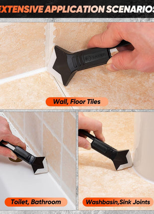 Saker Silicone Caulking Tool 3-in-1 Grout Removal Tool and Sealant Finishing Scraper with Stainless Steelhead, Caulk Remover and Seam Repair Kit for Bathroom, Kitchen, Floor, Window and Sink Joints