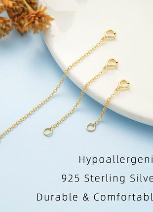 Gold Necklace Extenders 14k Extender Chain 925 Sterling Silver Extension Bracelet Chain Extenders for Necklaces 3 Pcs (1 2 3 Inch)(Gold)