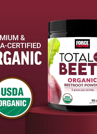 Force Factor Total Beets Organic Beetroot Powder, USDA Certified | Superfood to Boost Daily Nutrition, Vegan, Gluten-Free, and Non-GMO Beet Supplement, Unflavored, 180 Servings, 2-Pack
