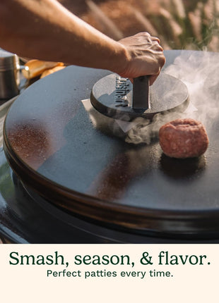 Cuisinart 6.5 inch Cast Iron Smashed Burger Press, Round Flat Edge Grill Press for Crispy Smash Burgers, Burger Tool for Grill and Griddle Accessories, for BBQs and Tailgates