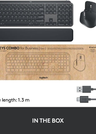 Logitech MX Keys Combo for Business | Gen 2, Full Size Wireless Keyboard and Wireless Mouse, with Keyboard Palm Rest, Bluetooth, Logi Bolt, Quiet Clicks, Windows/Mac/Chrome/Linux - Graphite