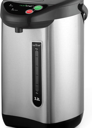 NutriChef Hot Water Urn Pot Insulated Stainless Steel,Auto & Manual Dispense,Auto Boiler,Safety Lock Shutoff 3.38 QT /3.2L   Auto Boiler Shut Off   PKWK43