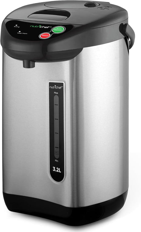 NutriChef Hot Water Urn Pot Insulated Stainless Steel,Auto & Manual Dispense,Auto Boiler,Safety Lock Shutoff 3.38 QT /3.2L   Auto Boiler Shut Off   PKWK43