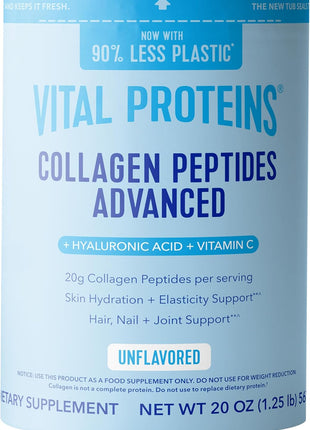 Vital Proteins Collagen Peptides Powder Advanced, Unflavored, 20oz | Hyaluronic Acid & Vitamin C, Supports Hair Skin & Nails, Collagen Peptides, 27 Servings