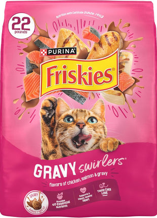 Purina Friskies Gravy Swirlers With Flavors of Chicken, Salmon and Gravy Dry Cat Food - 3.15 lb. Bag