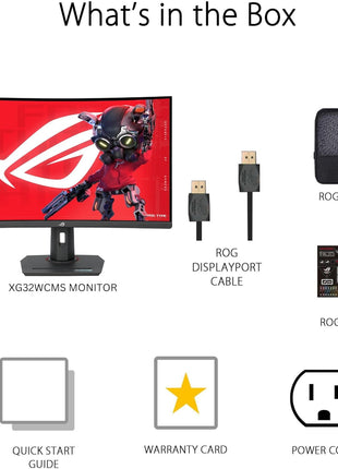 ASUS ROG Strix 32" 1440P USB-C Curved HDR400 Gaming Monitor (XG32WCMS) - QHD (2560x1440), 280Hz, 1ms, Fast VA, Extreme Low Motion Blur Sync, DisplayWidget, Tripod Socket, AI Gaming, 3 yr Warranty