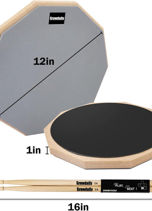 Drum Practice Pad for drumming drum pad and sticks 12 In,Sided With 2 Pairs/4 Maple 5A Drum Sticks & Storage Bag(Gray)